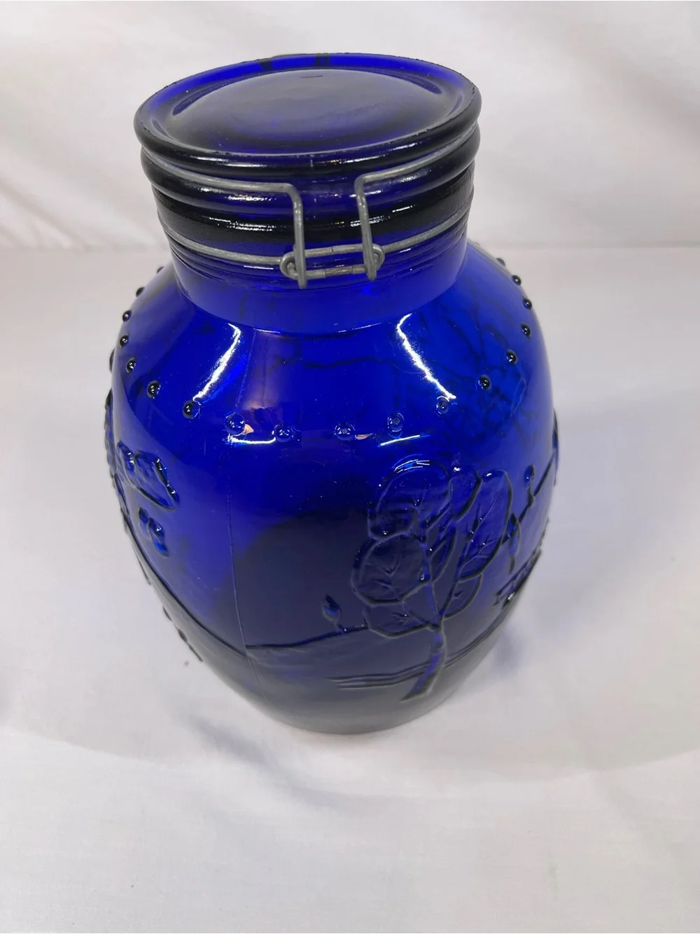 Made in Italy Cobalt Blue Glass Canister Vase with Embossed Design